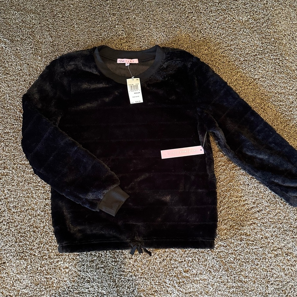 NWT  Crave Fame Faux Fur, Long Sleeve Cropped Top